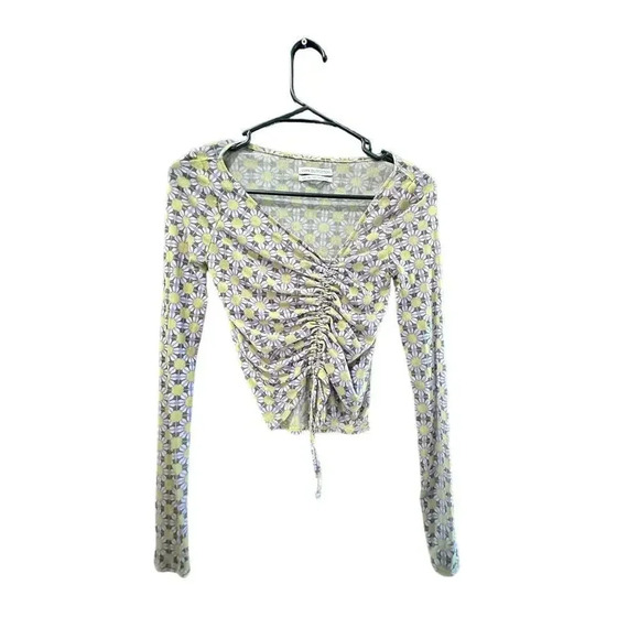 Urban Outfitters Women's Daisy Ruched Floral Cinched Mesh Top Size Small P - Picture 1 of 4